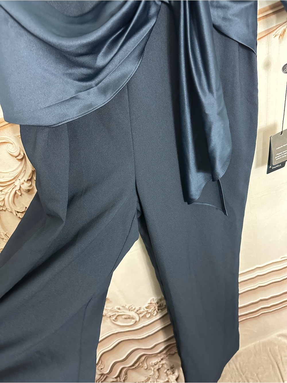 Adrianna Papell Navy Wrap-Front Wide-Leg Jumpsuit - Picture 13 of 16